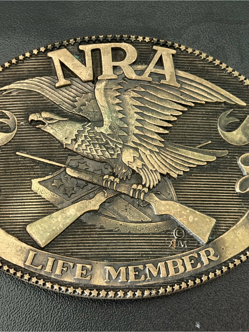 Vintage NRA Life Member Belt Buckle Norman JADCO Solid Brass Eagle Rifles
